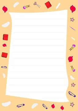 Cute Peach Background with Lined Paper and School Supplies for Note Taking and Stock Illustration