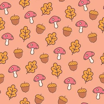 Cute peach forest floor repeat pattern background design Illustrazione stock