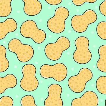 Cute peanut cartoon seamless pattern on green background Illustrazione stock