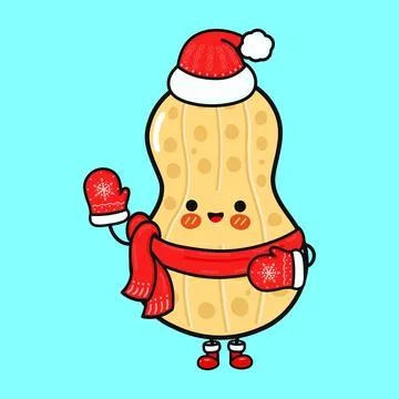 Cute peanut character celebrating winter holidays in festive attire Stock Illustration