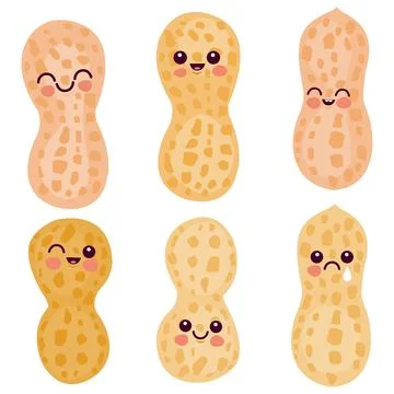 Cute peanut characters. Vector illustration set Illustrazione stock