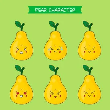 Cute Pear Characters With Various Expression Stock Illustration