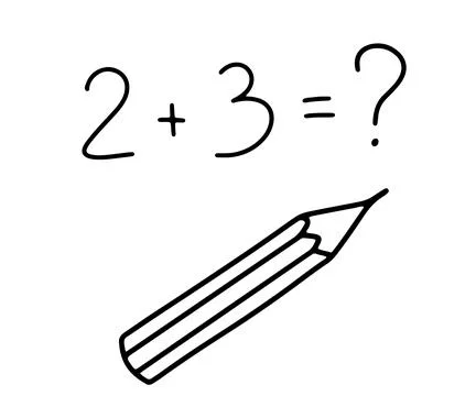 Cute pencil and mathematical example. Doodle handmade naive monochrome Stock Illustration