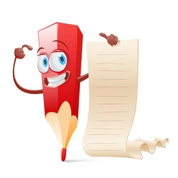 Cute pencil with blank sign. Vector, illustration, flat 库存插图