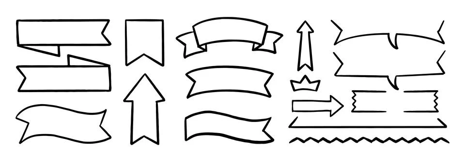 Cute Pencil Emphasis Squiggles Vector Set. Chalk Scribble Graffiti Arrows Frames Stock Illustration