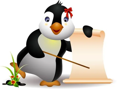 Cute penguin with blank sign 스톡 일러스트