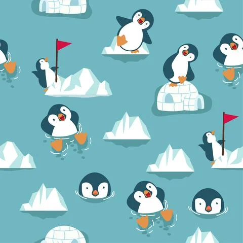 Cute Penguin cartoon  seamless pattern background Stock Illustration