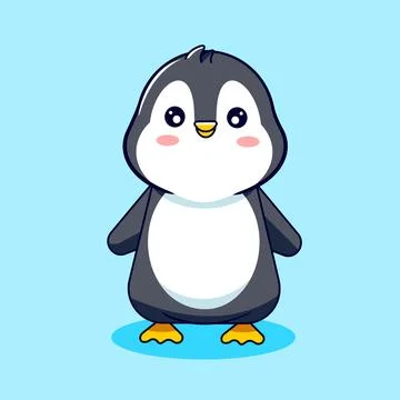 Cute Penguin Character Standing Vector Illustration Stock Illustration