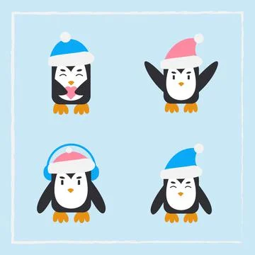 Cute penguin collection set Stock Illustration