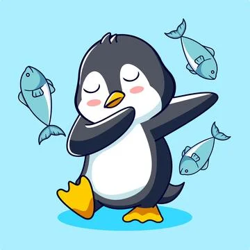 Cute Penguin Dabbing with Fish Stock Illustration