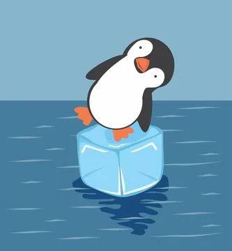 Cute penguin on  ice cube vector Stock Illustration