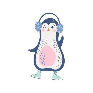 Cute penguin ice skating Stock Illustration