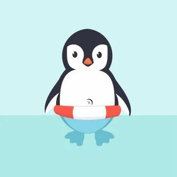 Cute Penguin in inflatable ring  cartoon Stock Illustration