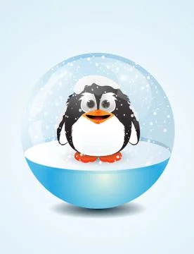 Cute penguin inside snow dome Stock Illustration