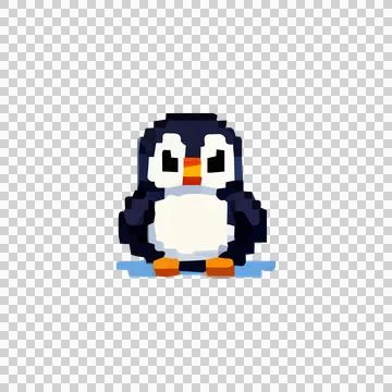 Cute Penguin Pixel Art Design Vector Stock Illustration