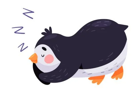 Cute Penguin with Red Cheeks Sleeping Vector Illustration Stock Illustration