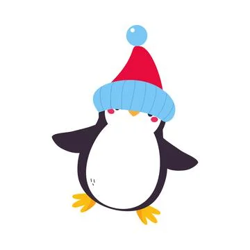 Cute Penguin with Red Cheeks Wearing Warm Winter Hat Vector Illustration Stock Illustration