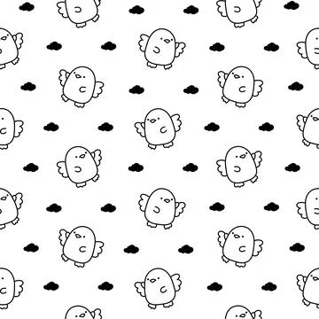 Cute penguin. Seamless pattern. Coloring Page. Stock Illustration