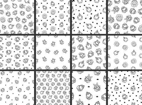 Cute penguin. Seamless pattern. Coloring Page. Stock Illustration