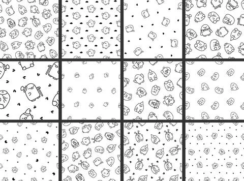 Cute penguin. Seamless pattern. Coloring Page. Stock Illustration
