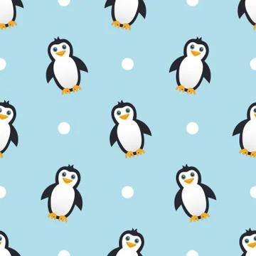 Cute Penguin Seamless Pattern Vector Stock Illustration