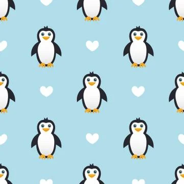 Cute Penguin Seamless Pattern Vector Stock Illustration
