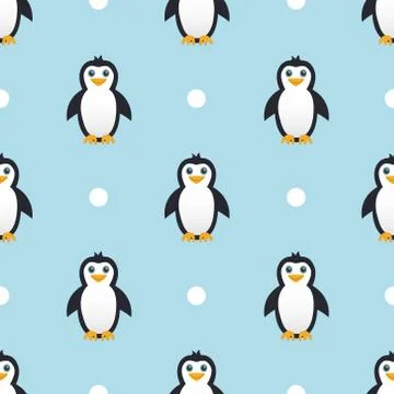 Cute Penguin Seamless Pattern Vector Stock Illustration