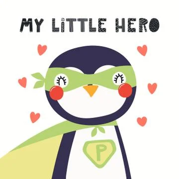 Cute penguin superhero Stock Illustration