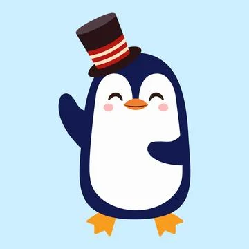 Cute penguin in a top hat. Vector flat illustration Stock Illustration