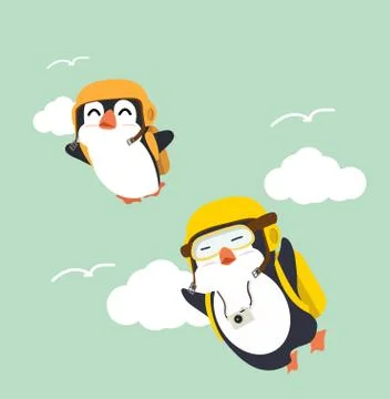Cute penguins cartoon vector on sky Illustrazione stock