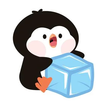 Cute penguins with ice cube Stock Illustration