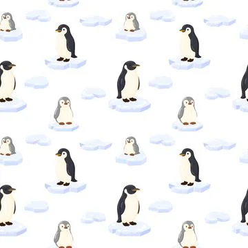 Cute penguins standing on ice pattern Stock Illustration