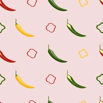 Cute peppers seamless pattern. Flat vector illustration Stock Illustration