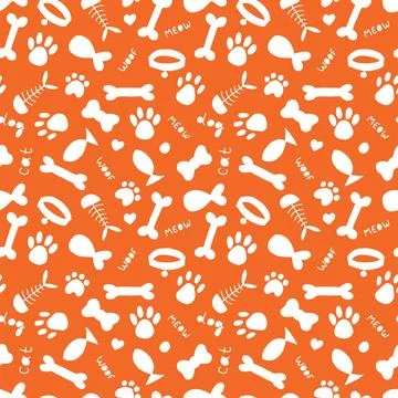 Cute pet seamless pattern. Hand drawn animal background for pet shop, store.. 스톡 일러스트