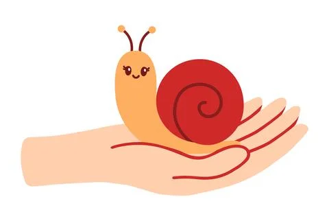 Cute pet snail on a hand vector illustration Stock Illustration