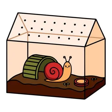 Cute pet snail in a terrarium vector illustration. Stock Illustration