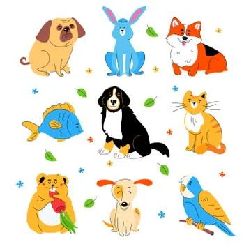 Cute pets - modern flat design style set of characters Stock Illustration