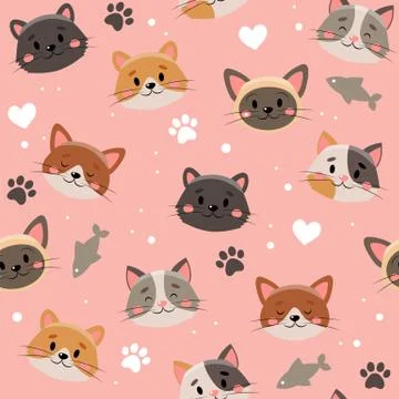Cute pets pattern, different cats Stock-Illustration