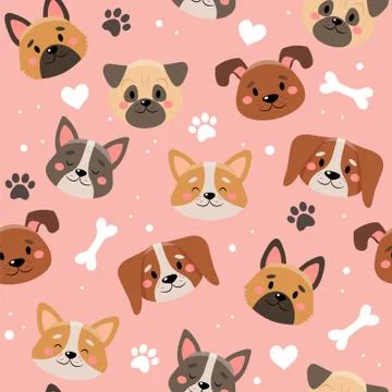 Cute pets pattern with different dogs. illustration in flat style Illustration