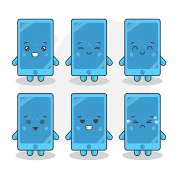 Cute Phone Characters With Various Expression 스톡 일러스트