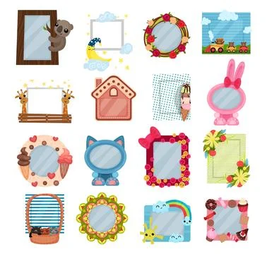 Cute Photo Frames and Border for Picture and Photography Big Vector Set Stock Illustration