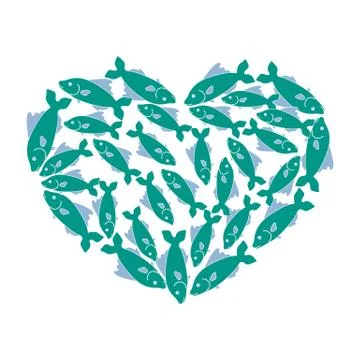 Cute picture of colored fish located along the contour of the heart Stock Illustration