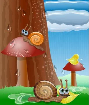 Cute picture with snails. Illustrazione stock