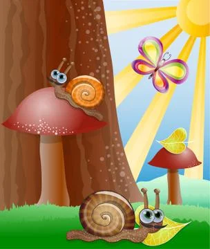Cute picture with snails. Stock Illustration