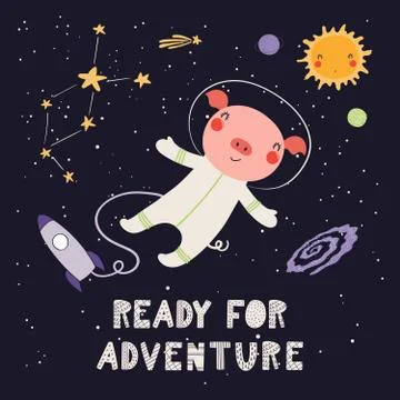 Cute pig astronaut Illustrazione stock