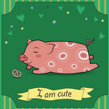 Cute Pig with cake Stock Illustration