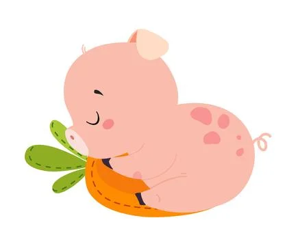 Cute Pig Character Cuddle and Sleep Vector Illustration Illustrazione stock