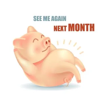 Cute pig exercising doing sit up exercise with text isolated on white backgro Stock Illustration