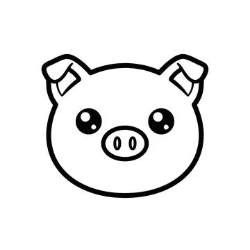 Cute Pig Face Cartoon Vector Illustration - Simple Line Art 스톡 일러스트