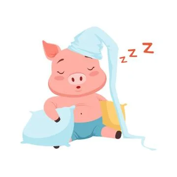 Cute pig in hat sleeping, funny cartoon animal vector Illustration Stock Illustration